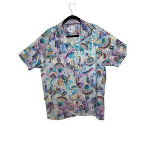 Fresh Print of Bel Air, Psychedelic Mushroom Button Shirt, Size XL
